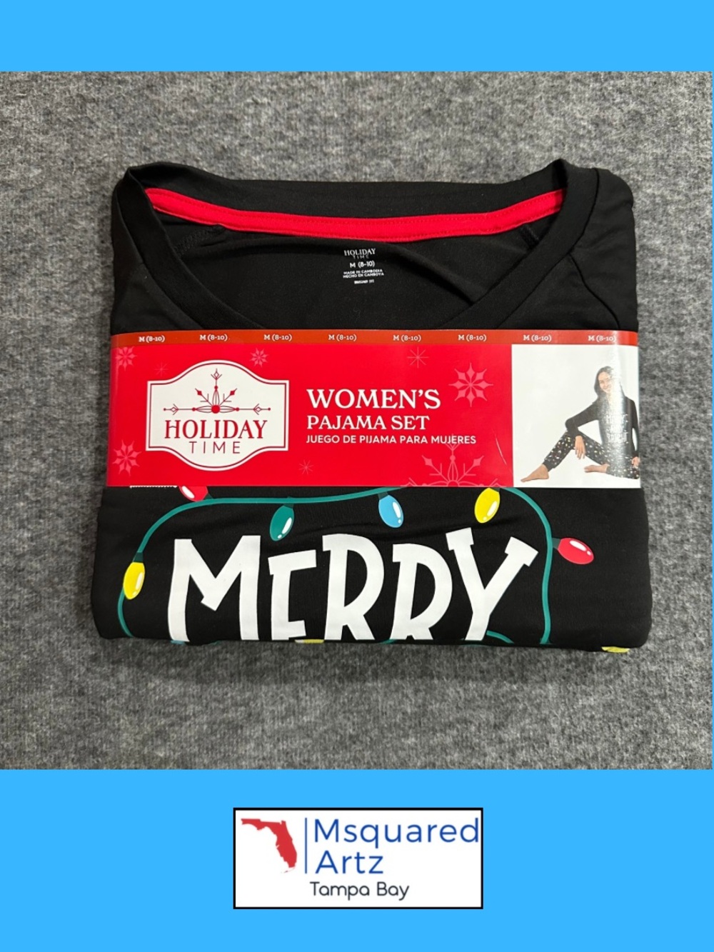 Holiday Time Women’s Medium Christmas Pajama Set Merry Bright Lights NWT